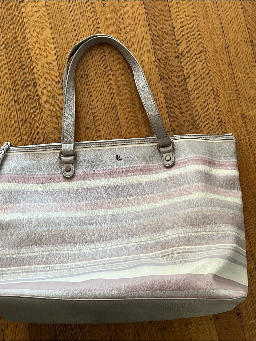 Elliott Lucca Pink, White and Taupe Striped Tote